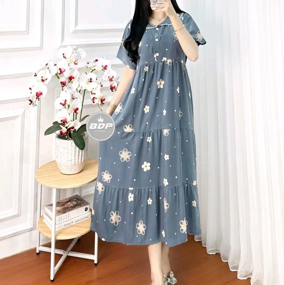 VILOKASTORE READY DASTER SUSUN RENDA Motif semata kaki ld 112 busui friendly resleting/kancing depan Dress Cantik Kain Lembut Panjang Tebal