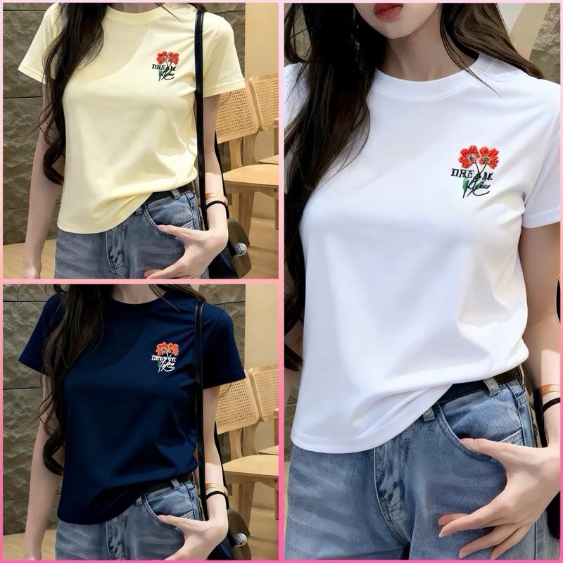 Áo Thun Nữ THÊU HOA Cao Cấp Cotton Co Giãn 4 Chiều Phom Ôm Vừa Dưới 58kg Mềm Mịn Mát Mẻ Dành Cho Nàng Dưới 58kg