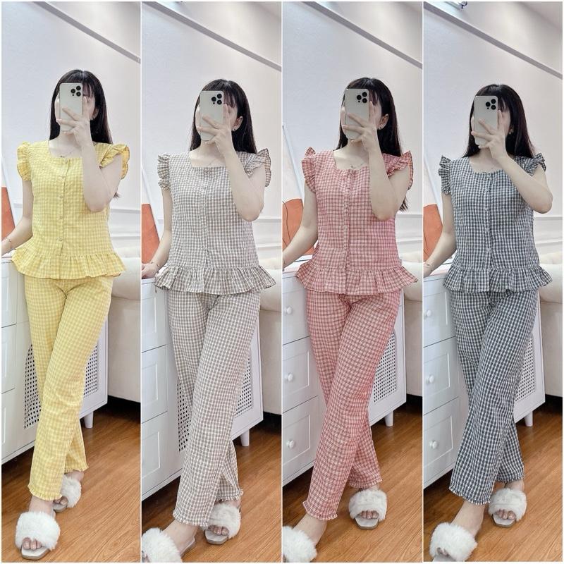 (Châu)Bộ kẻ sát nách cánh tiên 5 khuy cài chất thô xốp mềm