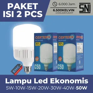 PAKET 2 PCS - Lampu LED Murah Jumbo T Bulb 40 Watt 50 Watt Cahaya Putih SNI E27 Garansi 1 Bulan