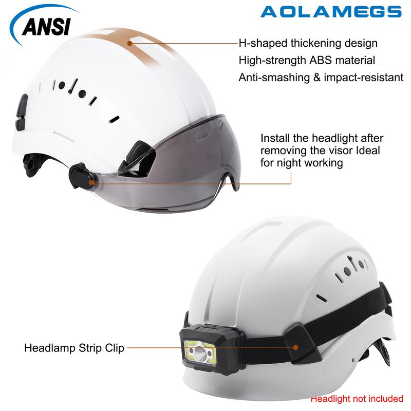 AOLAMEGS CE Construction Safety Helmet with Black Sunglasses Goggles,Safety Protection,Outdoor Mountain Climbing Rescue Construction Site,Waterproof, Sweatproof, Shockproof,Adjustable Size 5