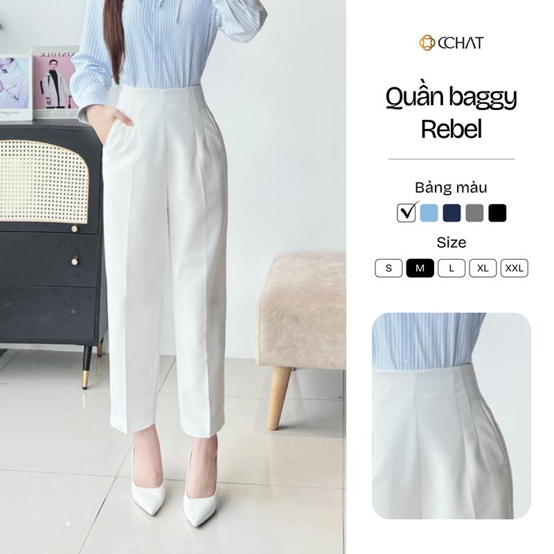 Quần Nữ CCHAT Dáng Baggy Cạp Liền Khoá Sau Túi Chéo Chiết Ly Chìm Chất Tuytsi 15QDS2047BT