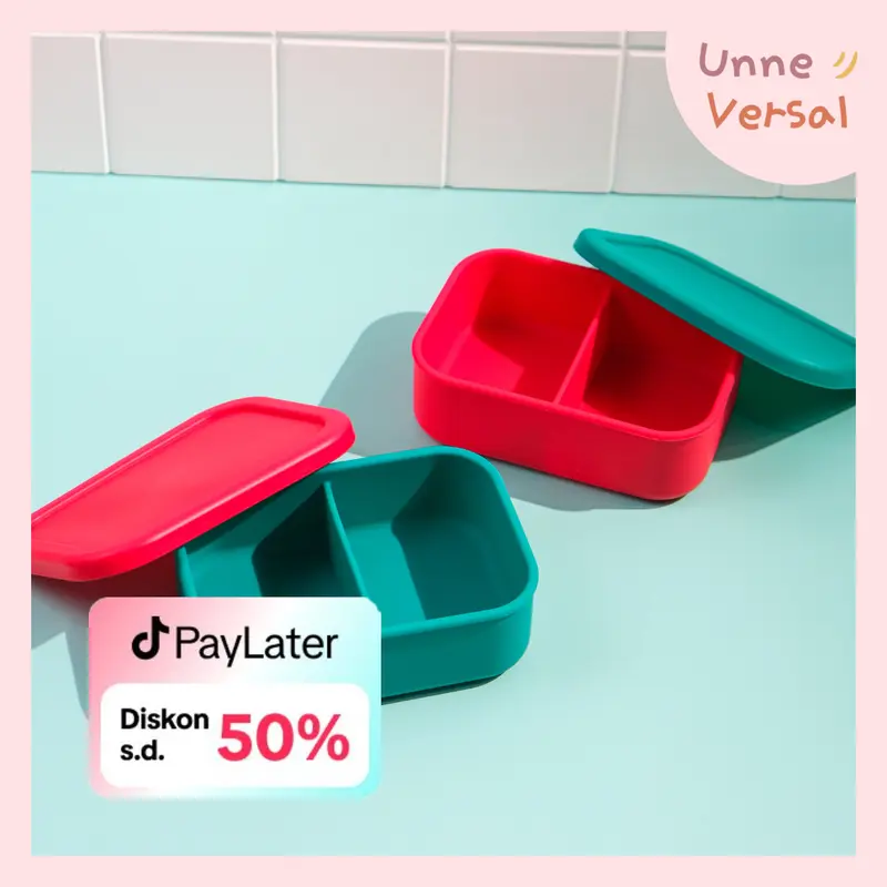 [ Unne.versal ] – Kotak bekal sekat 2/Lunch box silicone 2 compart/ Bento silicone premium lunch box/Kotak bekal anak/Tempat makan silikon anti tumpah anak/Lunch box anti pecah anti bocor/kotak makan sekat silikon/bpa free/food grade 1