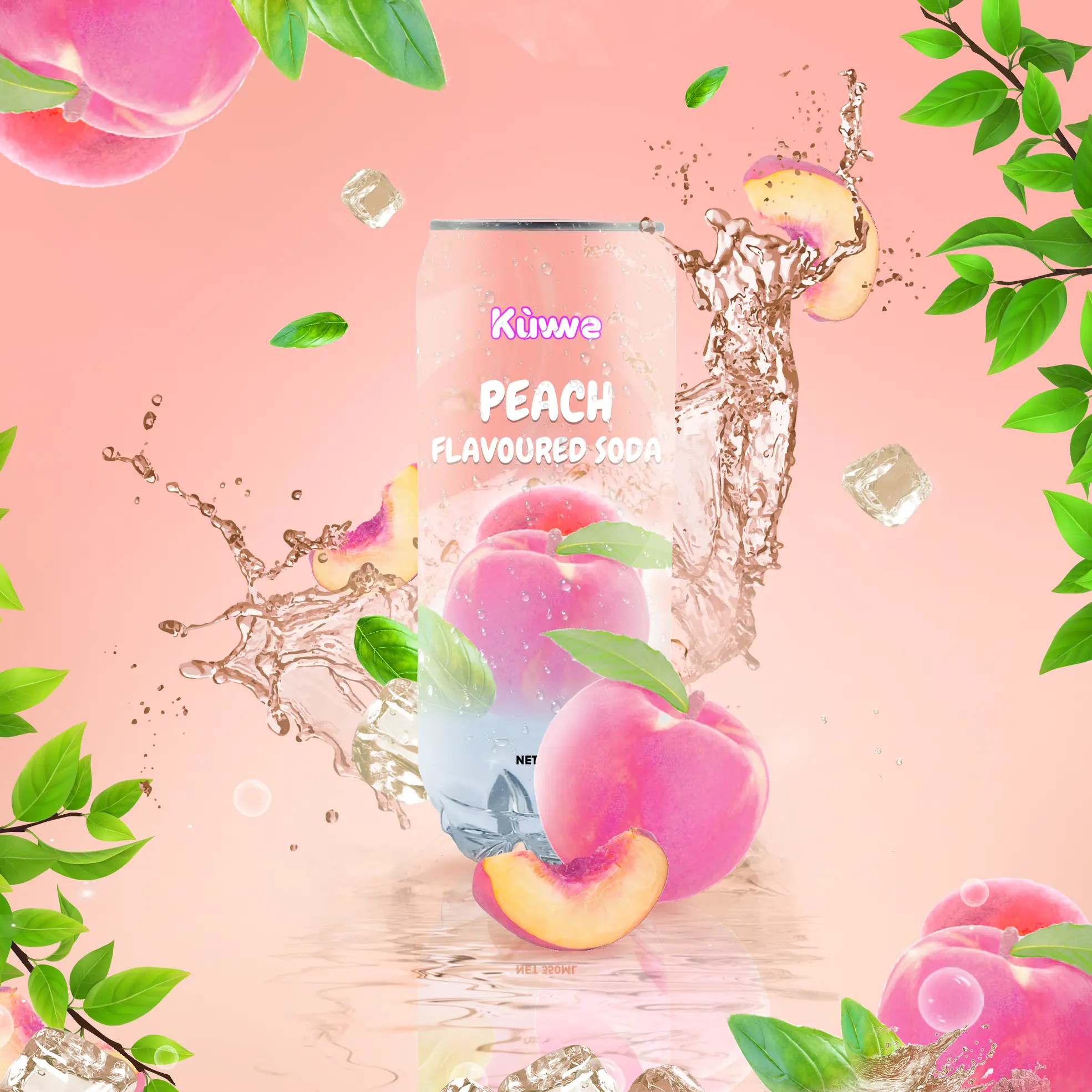 (Healthier Choice) Kuwwe Peach Flavoured Carbonated Sparkling Soda 24 Cans x 350 ML