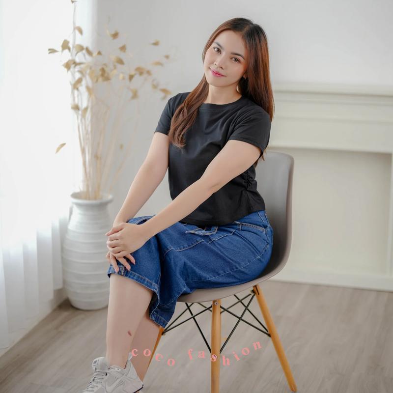 Atasan Wanita Kaos Lengan Pendek Liza Top Kerut Samping Korean Cute Girl Style Cotton Combed Premium Size M L XL Basic Polos Casual Outfit 3