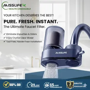 MISS LIFE Filter Air Keran Penyaring Air Kran Dapur Kamar Mandi Penjernih Air Sumur PDAM Rumah Tangga Saringan Kran Filter Keramik Karbon Aktif Bisa Dicuci Aliran Lancar untuk Cuci Sayur Buah Masak Cuci Muka Tekanan Air Rendah Refill Mudah Diganti