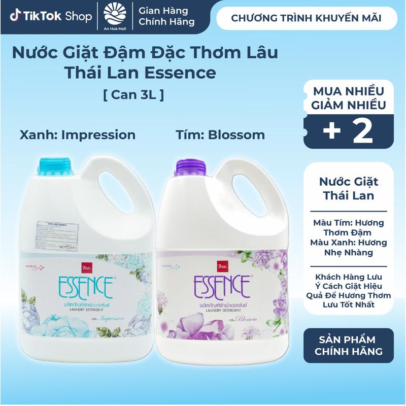 [ Can Mới 3,5L & Can 3L ] Nước Giặt Đậm Đặc Thơm Lâu Thái Lan Essence ( Xanh: Impression | Tím: Blossom )