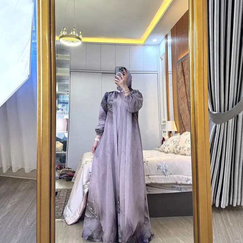 HSN-Gamis Mhena Set Hijab Cruty Gamis Ceruty Babydol Gamis Motif Elegan Gamis Busui Frendly Gamis Wanita Terbaru Dress Muslim 1
