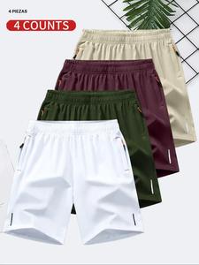 Shorts de seda hielo para hombre de color sólido, de secado rápido y transpirables, corte regular, cómodos y casuales con bolsillo con cierre y cintura elástica para el verano, prendas inferiores para uso diario
