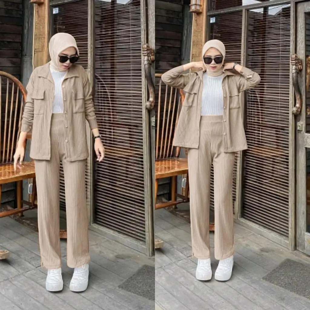 Setelan Wanita remaja dewasa Knit Hornet kekinian Atasan Celana ootd one set
