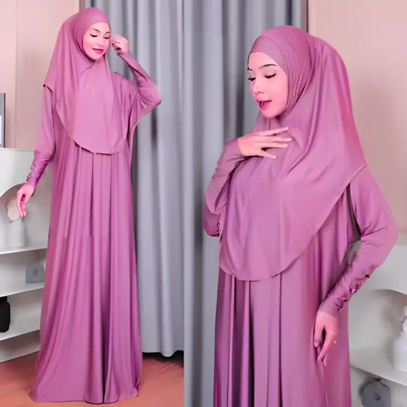 Gamis set hijab jersey elegan simple abaya terbaru 2025 6