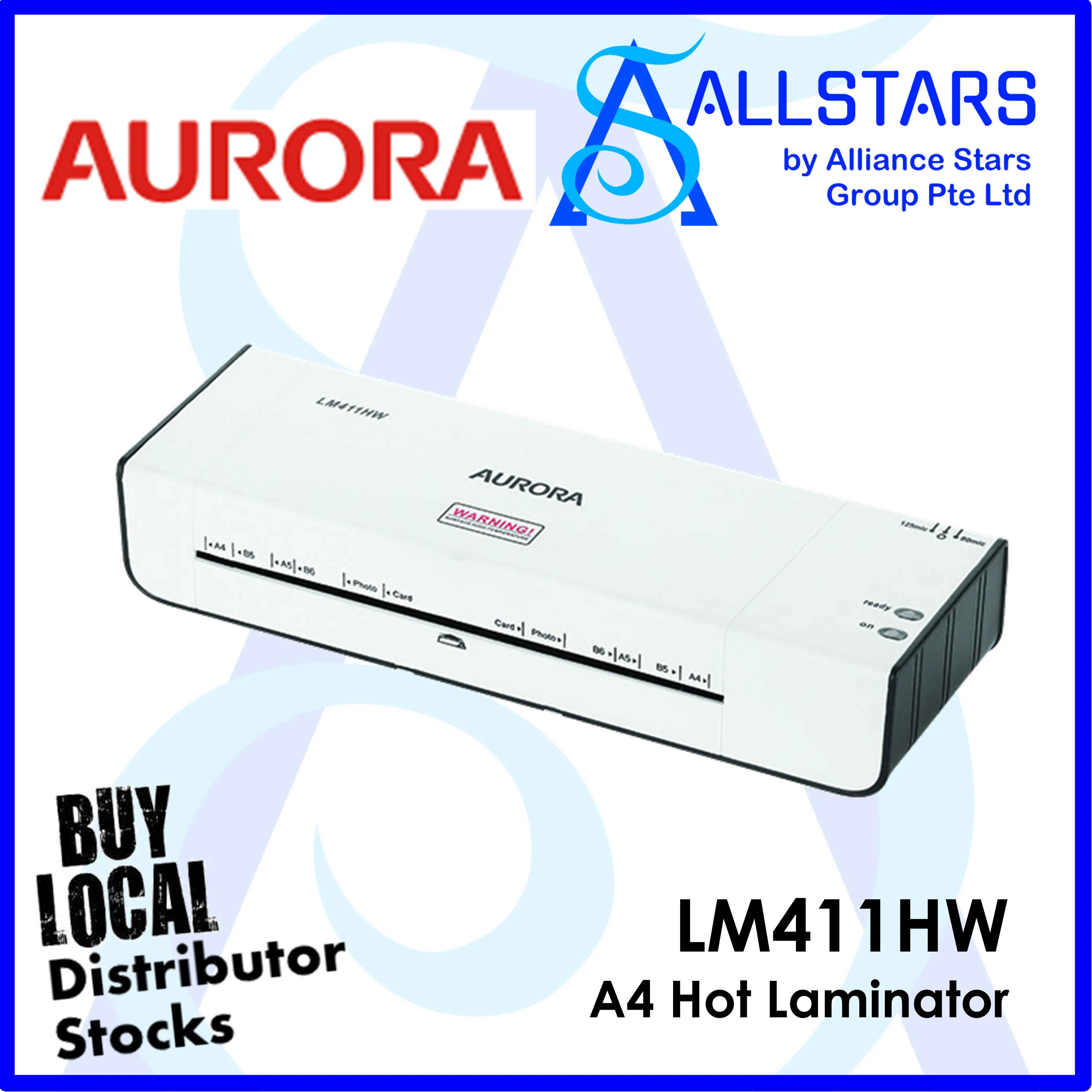 ALLSTARS PROMO) (FREE 100pieces A4 Pouches) Aurora LM411HW A4 Hot Laminator / LM411 (Warranty 1year directly with Aurora SG)