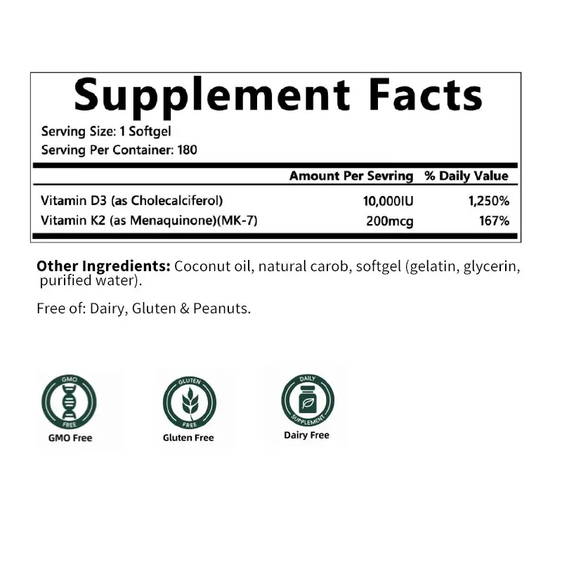 Youthvita vitamin d3 k2 10000iu [180 Softgels] + Magnesium Glycinate 500mg [90 Capsules] 3
