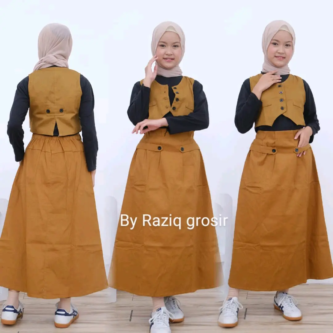 Setelan Anak Peremuan Eva Vest + Rok Polos Fashion
