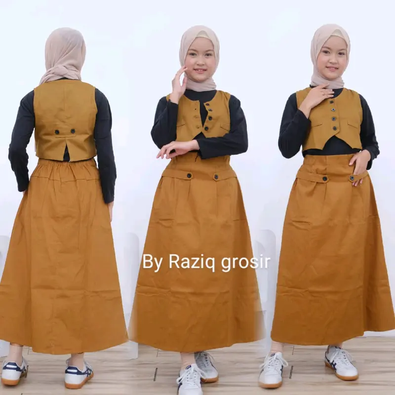 Setelan Anak Peremuan Eva Vest + Rok Polos Fashion 0