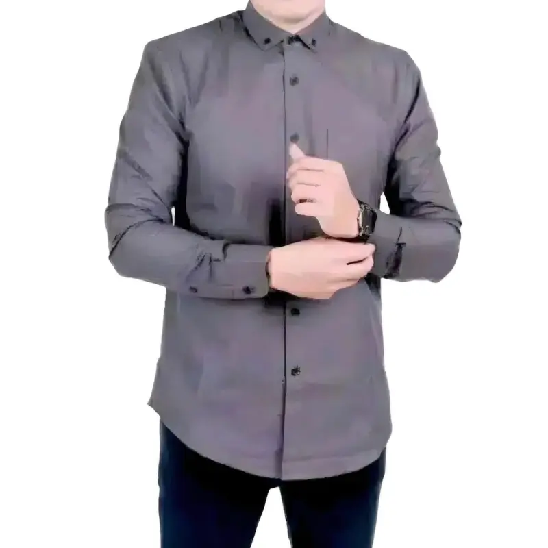 Kemeja Pria Lengan Panjang Polos Baju Casual Slimfit Hitam Kerah Cowok Formal Basic 3