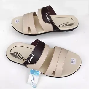 Canvil Promo Terbaru Sandal Kulit Sintetis Pria Distro Murah - Sandal Slop Casual Trendy & Nyaman Ukuran 39-43 Bahan Kulit Sintetis Model Simple Elegan Kualitas Bagus Harga Terjangkau