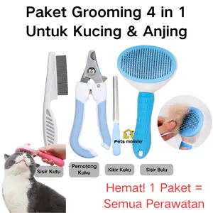 Pets Mommy Paket Grooming 4 in 1 untuk Kucing & Anjing Sisir Perawatan Kucing dan Anjing Pemotong Kuku Hewan Peliharaan Kikir Kuku Alat Manikur Kuku Hewan Peliharaan Sisir Rambut Sisir Kutu Bulu