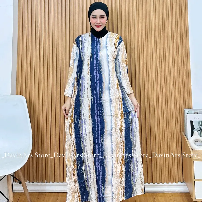 Daster Noviana Mewah Ld 120 Jumbo Rayon Viscose Nyaman - Busui Friendly - Gamis Wanita Muslim Lengan ¾ Variasi Dress 6