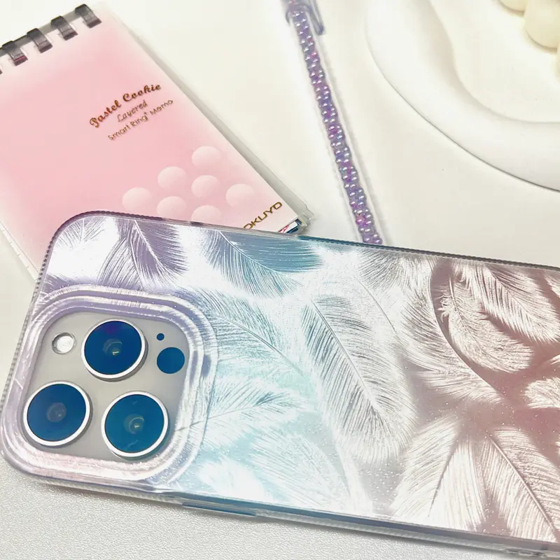 Case Iphone Silicone Hardcase Motif Feather Gradiasi Purple, Pink & Blue for Iphone 11 12 13 14 15 PRO MAX 2