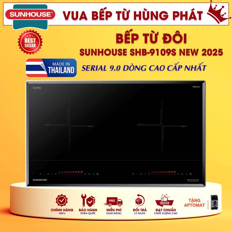 Bếp Từ Đôi SUNHOUSE SHB-9109S SERIES 9.0 (Mã Thay Thế MMB888DI) - Nhập Khẩu Thái Lan, INVERTER Tiết Kiệm Điện, BOOSTER Nấu Nhanh