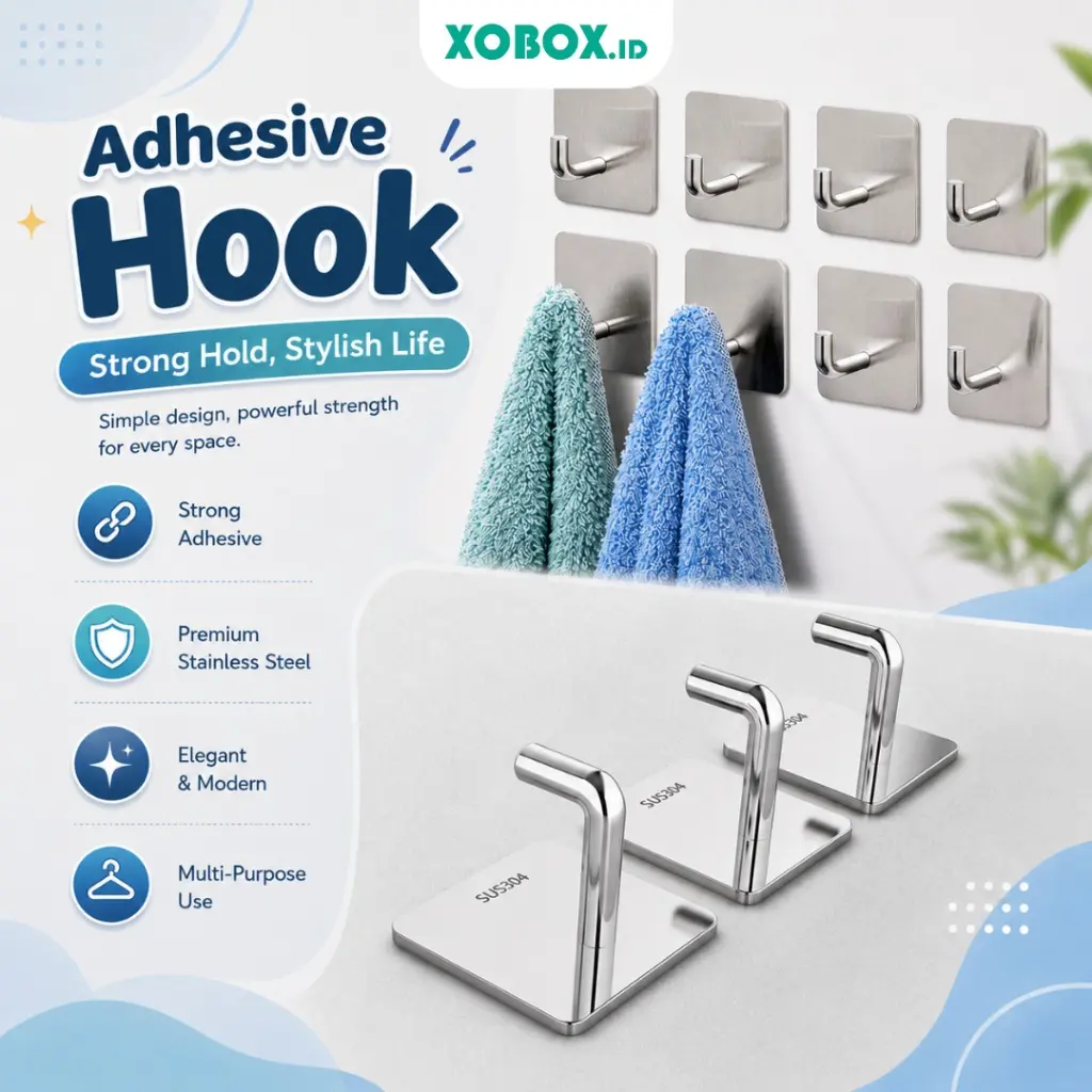 1Pcs Gantungan Tempel Hook Multifungsi Besi Gantungan Baju Dinding Tempel Stainless Steel HM1037