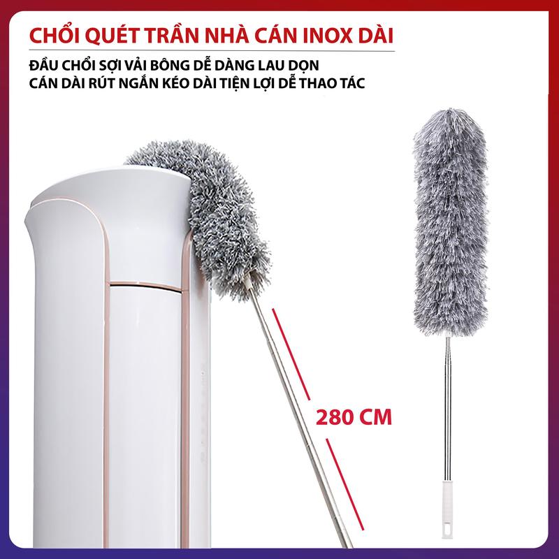 Chổi Quét Trần Gấp Gọn Lau Bụi Quét Trần Nhà Thông Minh Rút Gọn Tiện Lợi Dài Tối Đa 280cm