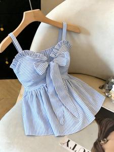 Nueva blusa de verano para mujer, estilo casual a la moda, diseño con tiras y espalda descubierta, raya azul, cintura estilizada, sexy para uso diario, perfecta para citas
