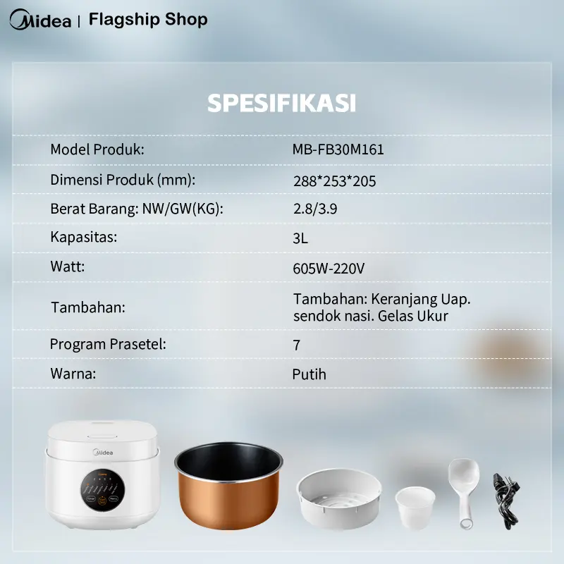 [Free Lunch Box]LetYeah&Midea Flagship Shop Rice Cooker MB-FB30M161 3L Digital  Magic Com Penanak Nasi 7 Mode Masak free lunch box 8