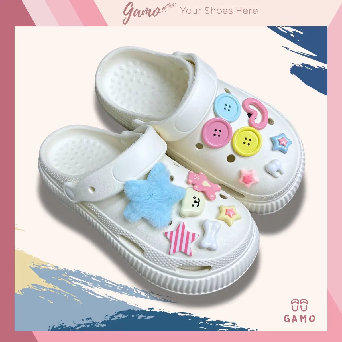 Giày nữ Gamo đế cao 5cm sticker ngôi sao lông chất liệu EVA kiểu sandal quai hậu Gamo CS-26
