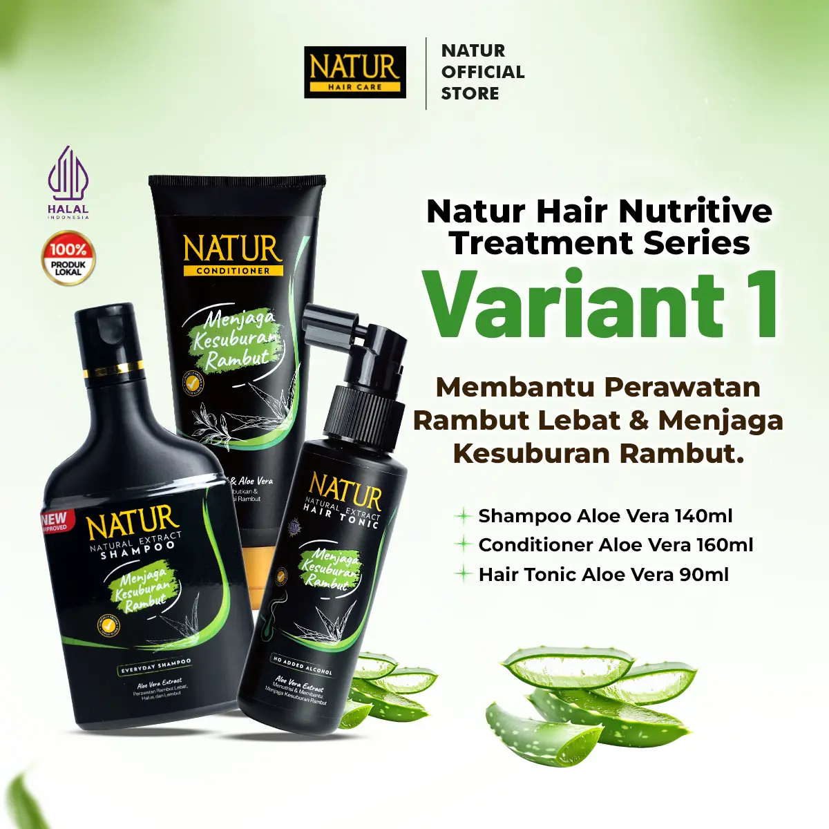 Natur Haircare Nutritive Treatment Series | Paket Rambut Membantu Melebatkan - Paket Rambut Kering Rusak Conditioner Extract ( Shampoo  , Conditioner , Tonic ) *tergantung varian Argan Ketombe