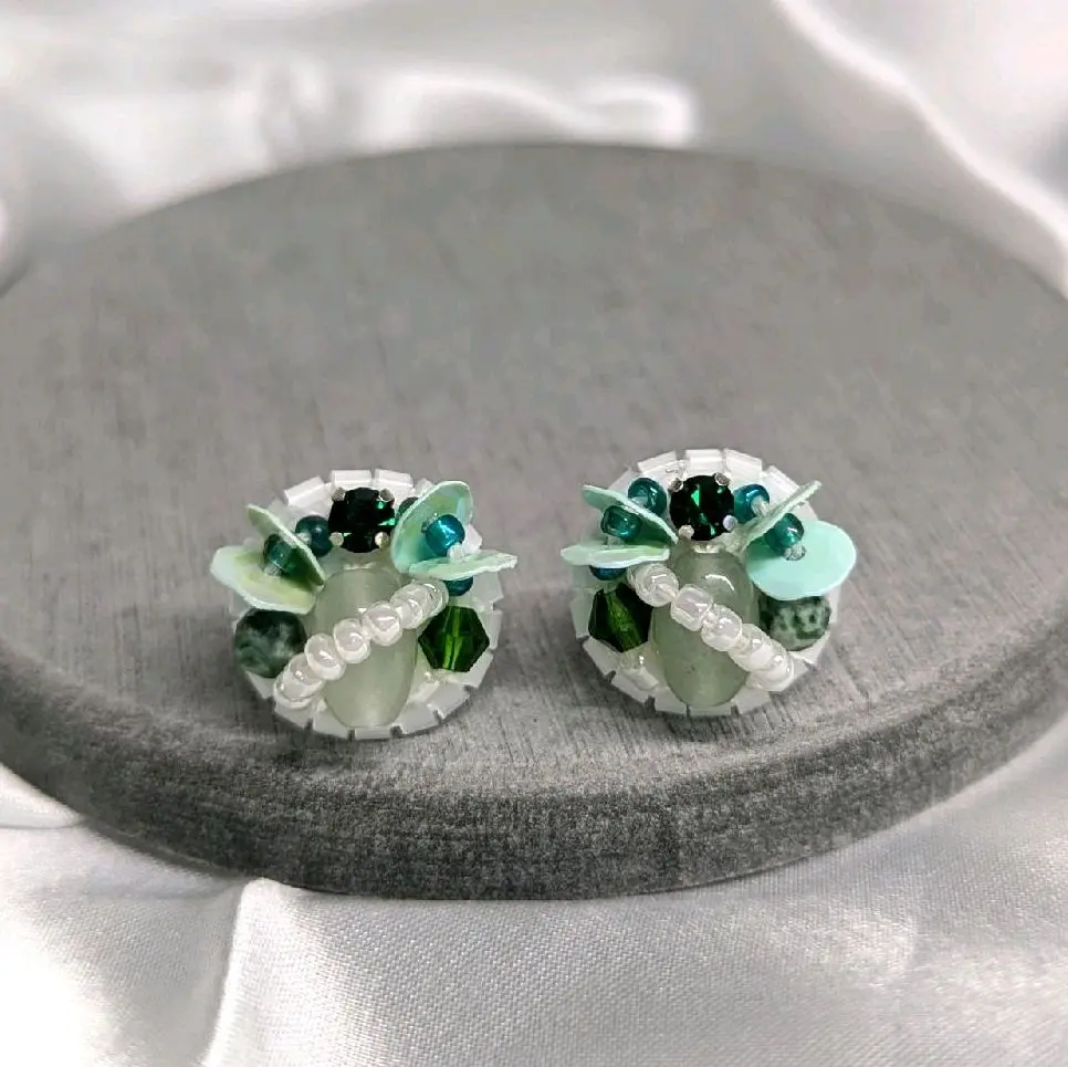 [S925 Earrings] Dwarf Jade x Crosby's Compact (Size: Classic) - Handsewn Sequin Earrings statement jewelry 925 silver