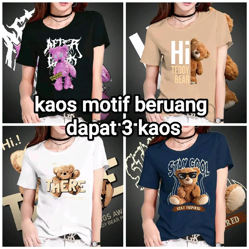 Kaos Distro Motif Beruang | Paket Hemat Dapat 3 Nyaman 0