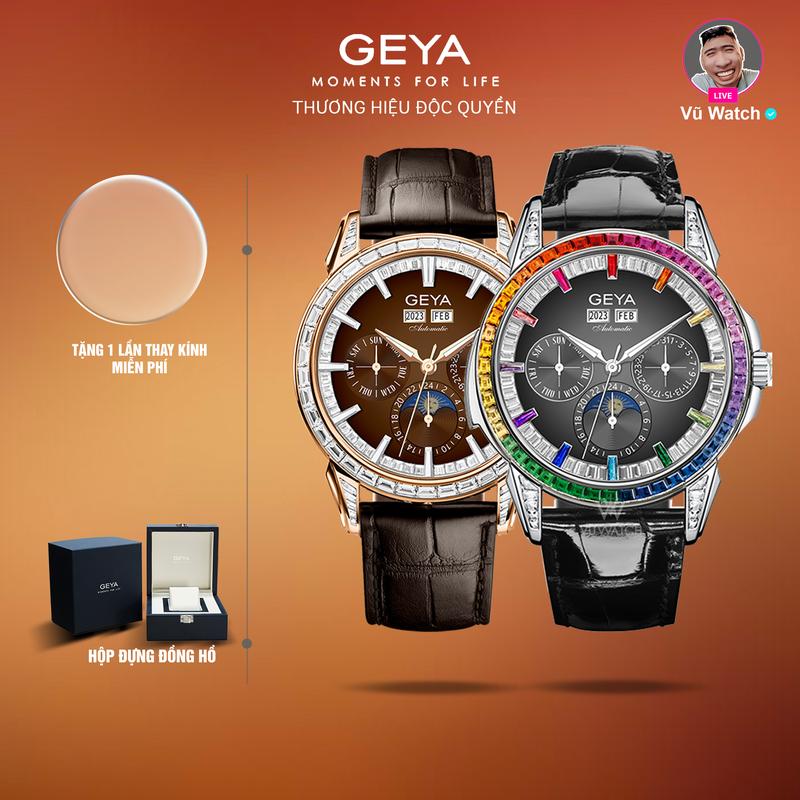  Đồng hồ cơ nam GEYA G78189+G78188 +G78205  4648   4950  chống nước 5ATM mặt kính sapphire dây kim loại dây da bảo hành 5 năm 