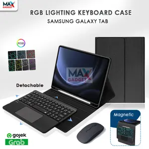 Paket 3 in 1 Keyboard For Samsung Galaxy Tab A9+ A8 A7 S5E S6 S7 S8 S9 FE Plus S10 S10FE LITE 2024 2023 2022 SET Touchpad Wireless Bluetooth Mouse Case Slot Pen Magnet Touchpad Bookcover Warna Hitam Magnet Magnetic Standing 10.9 11 12.4 10.4 10.5 Inch Led