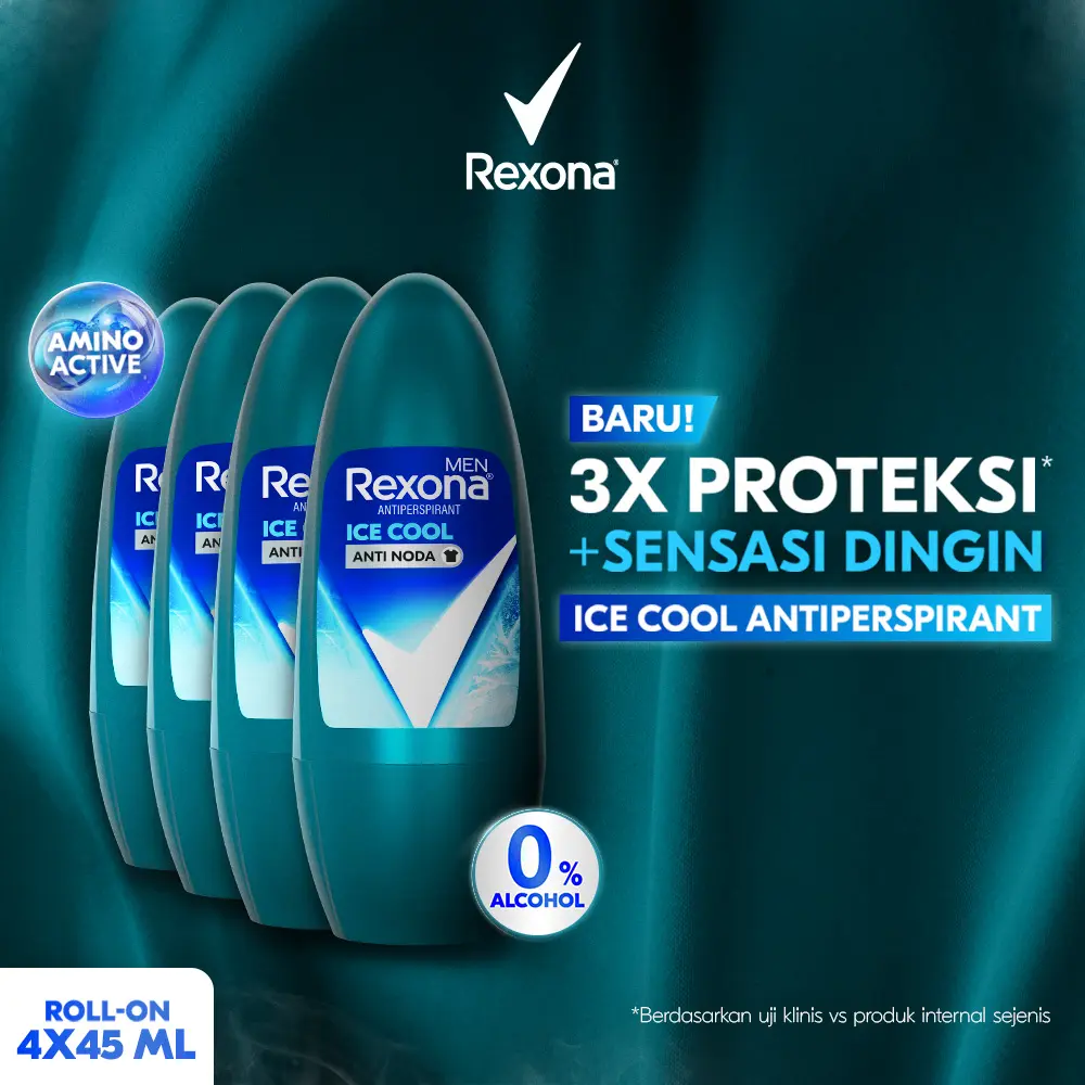 [SALE] Rexona Men Ice Cool Amino Active Anti-Perspirant Deodorant Roll On 45ML isi 4
