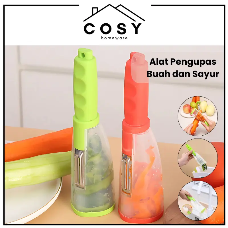 COSY Parutan Serbaguna Peeler Wortel Kentang Dengan Tabung Simpan Kulit / Alat Pengupas Buah dan Sayur Kitchenware