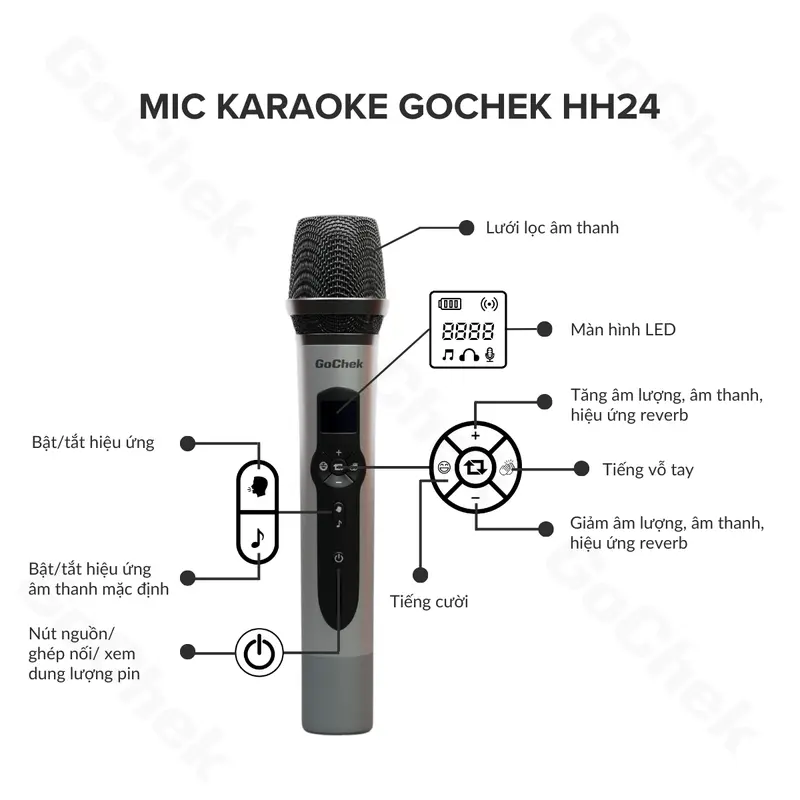 [GOCHEK] Micro hát đa năng GoChek HH24, Mic hát livestream, Mic karaoke không dây kết nối đa thiết bị. 1