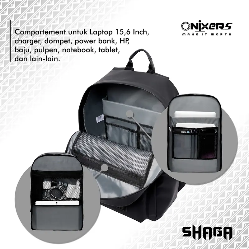 ONIXERS I Backpack SHAGA I Tas Laptop Ransel Pria I Dapper Bag Pria Wanita Anti Air Waterproof Premium I Backpack Sekolah Kantor Kerja Outdoor 7