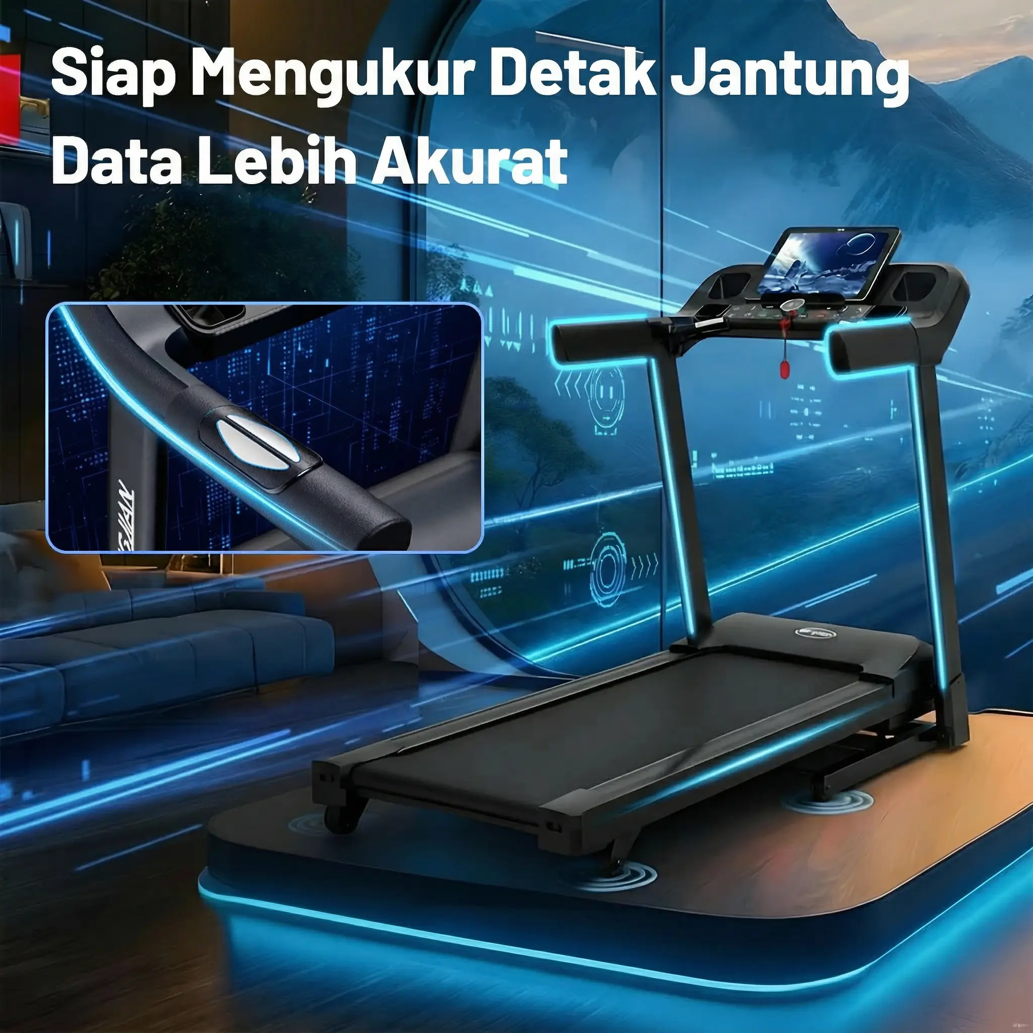 【Tingkat profesional】【Garansi 10 Tahun】Treadmill elektrik JC700 5.0 tenaga kuda kecepatan 16km/jam 3 tingkat kemiringan dapat dilipat sabuk lari 56 cm konektivitas Bluetooth
