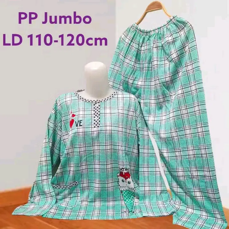Set PP Baju Tidur Kaos Lengan Panjang dan Celana Panjang Jumbo Babydoll Wanita LD 110-120 cm 8