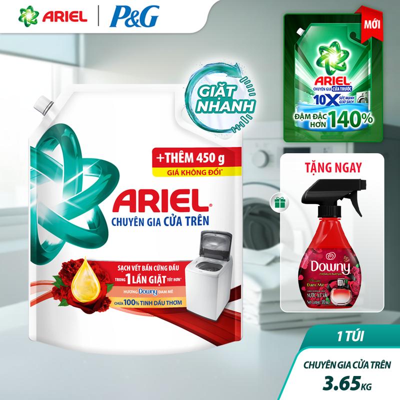   Mua 1 tặng 1  Nước Giặt Ariel Cửa Trước & Cửa Trên 3.05kg - 3.5kg Đam Mê tặng Xịt vải Downy 370ml 