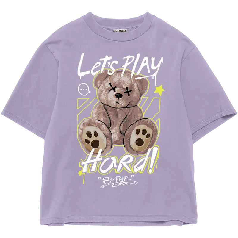 Kaos Wanita Pria Bahan Katun Teddy Bear Lets Play Beruang Lengan Pendek combed baju T-shirt Dewasa Top atasan Distro Unisex Tebal Merah 7