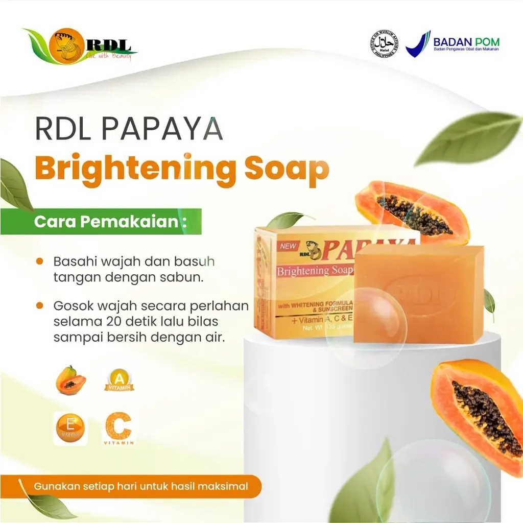 Sabun Pepaya Original 100% BPOM Asli RDL Papaya Brightening Soap with Whitening Formula