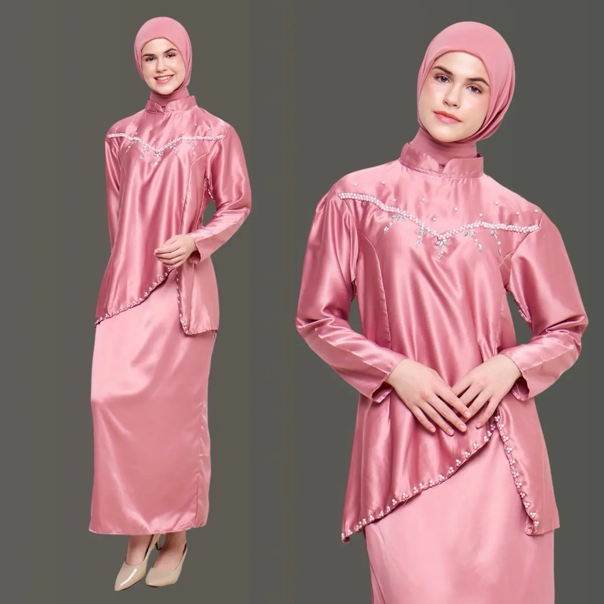 FLEUR ONESET DRESS SATIN  MELAYU PRIDE - SETELAN KONDANGAN WISUDA MEWAH MALAY  HIJAB