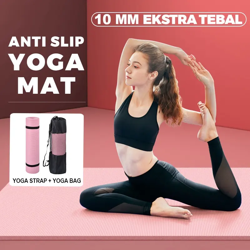 183 CMx 61CM x 1CM Alas Matras Yoga Mat 10 mm Tebal Anti Slip Olahraga Senam Pilates Gym