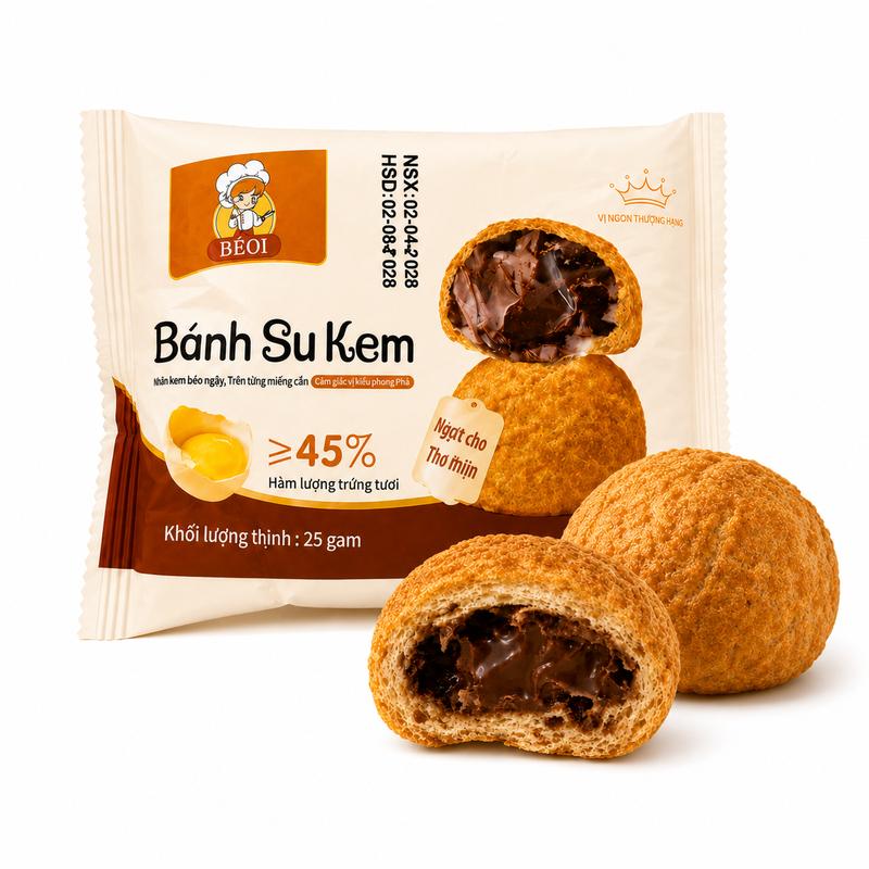 BÉOI Bánh Su Kem Vị Socola 25g Nhân Socola Đậm Vị Vỏ Mềm Thơm Trứng Tươi Từ 45%…