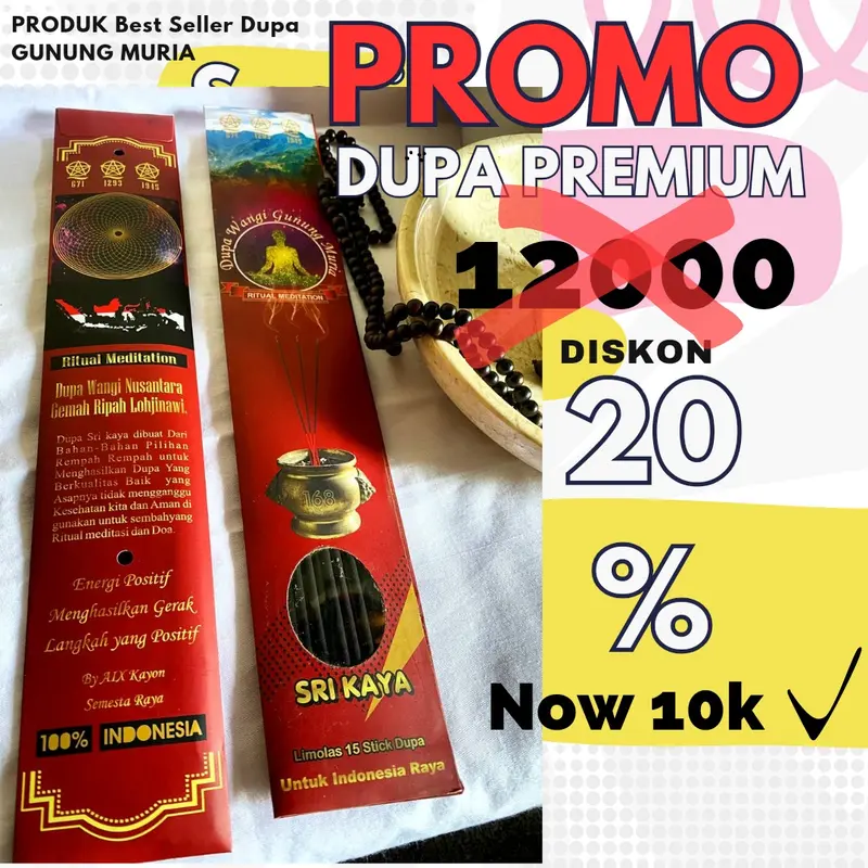 Dupa Gunung Muria (Dupa khusus Ritual Meditasi) isi per pack 15 batang Beli 5 pack Gratis 1 pack diffuser aromatherapy 0