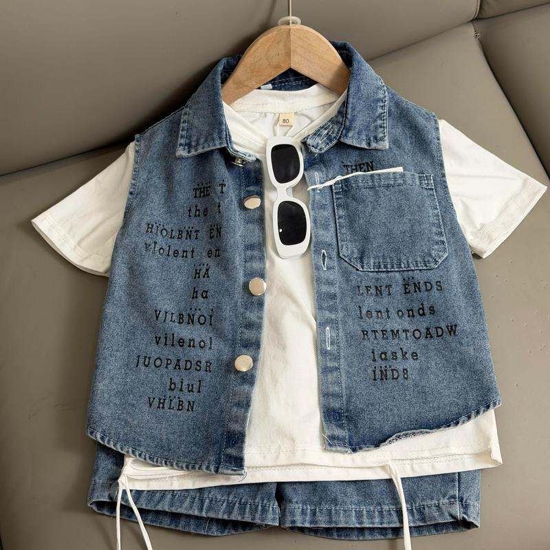 Bộ Jean Bé Trai 2 Món Áo Sát Nách Quần Short, Set Đồ Bé Trai Mùa Hè Cá Tính