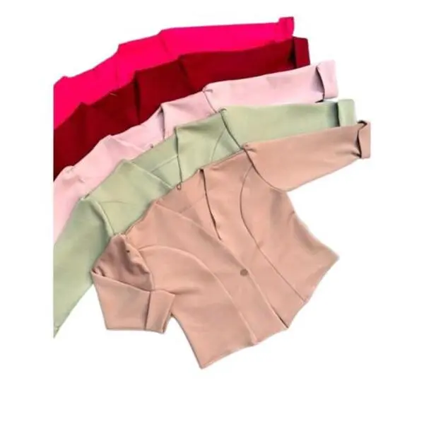 Blazer Outer Crop Kancing 1 Terbaru Scuba Wanita Atasan Baju Basic Panjang jaket crop korean style Lembut Oversize Linen Cardigan